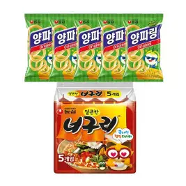상품 이미지: 농심 얼큰한너구리 120g, 5입(멀티), 1개 + 양파링 80g, 5개
