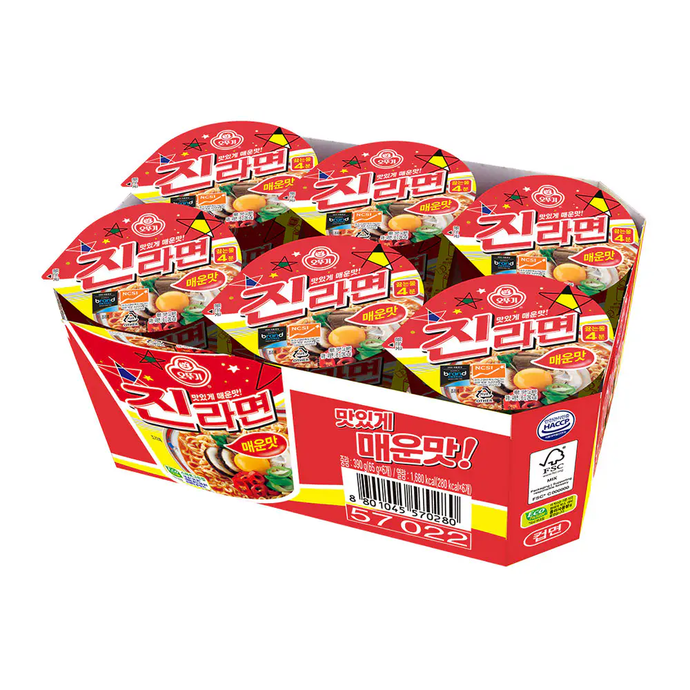 상품 이미지: 오뚜기 진라면 매운맛 컵라면 소컵 65g, 6개