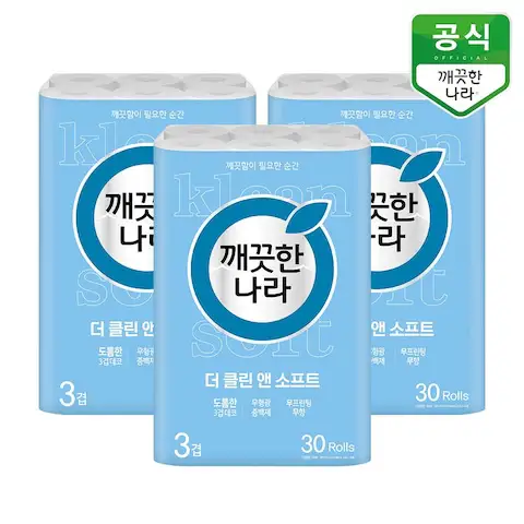 상품 이미지: 깨끗한나라 화장지 더 클린앤소프트 30m 30롤 x 3팩