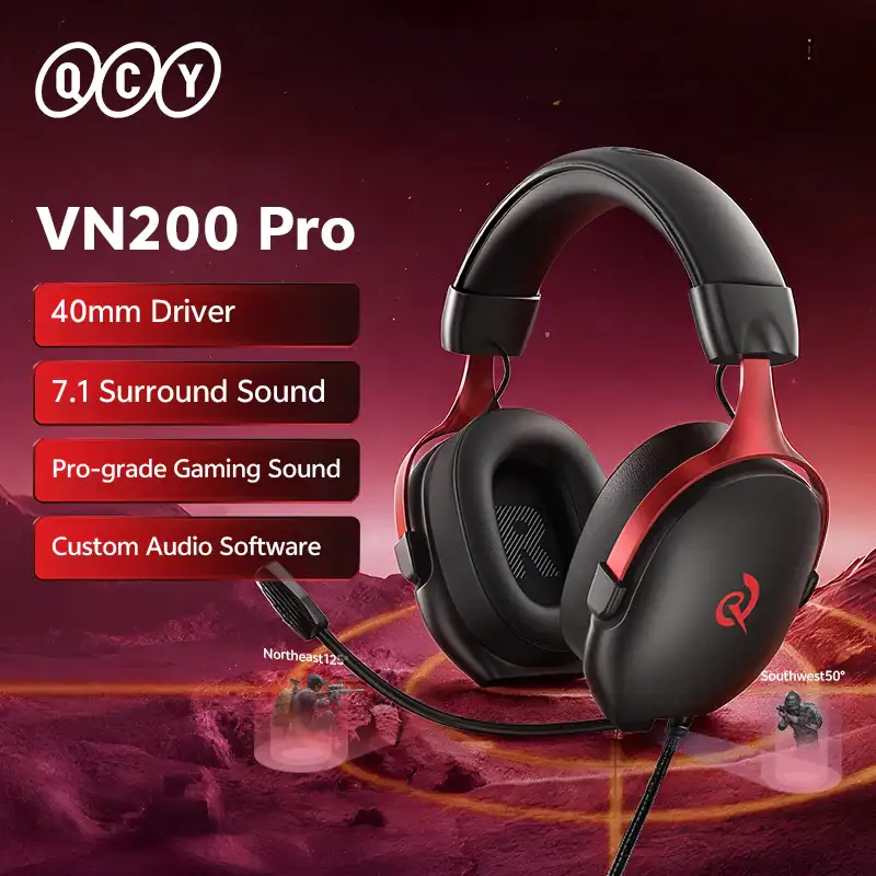 상품 이미지: QCY VN200 Pro 유선 게이밍 헤드셋 마이크 포함 40mm 드라이버 7.1 서라운드 오버이어 헤드폰 PC PS4 PS5 게이머용 헤드폰