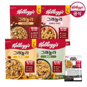 상품 이미지: 켈로그 그래놀라 시리얼 500G 4종 1+1+1 총 3팩 골라담기(현미/통귀리/넛츠앤씨드/크랜베리) + 제로슈거 40g