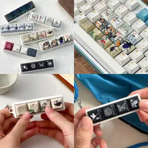 상품 이미지: 전통 민화 4구 키캡 키링 키보드 클리커 클릭커 딸깍이 열쇠고리 한국 굿즈 외국인 선물