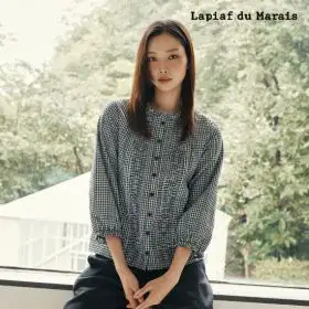 상품 이미지: 라삐아프 26FW 핀턱 볼륨 블라우스 2종(깅엄체크+블랙)